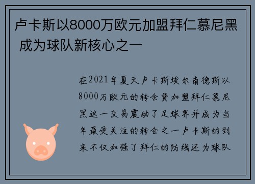卢卡斯以8000万欧元加盟拜仁慕尼黑 成为球队新核心之一